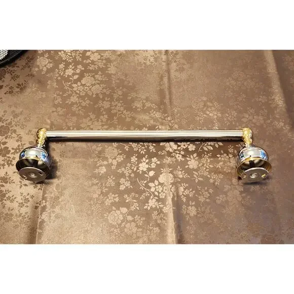 Two-Tone Chrome Brass Polished Decorative Round Wall Mount Towel Rod - Picture 4 of 8